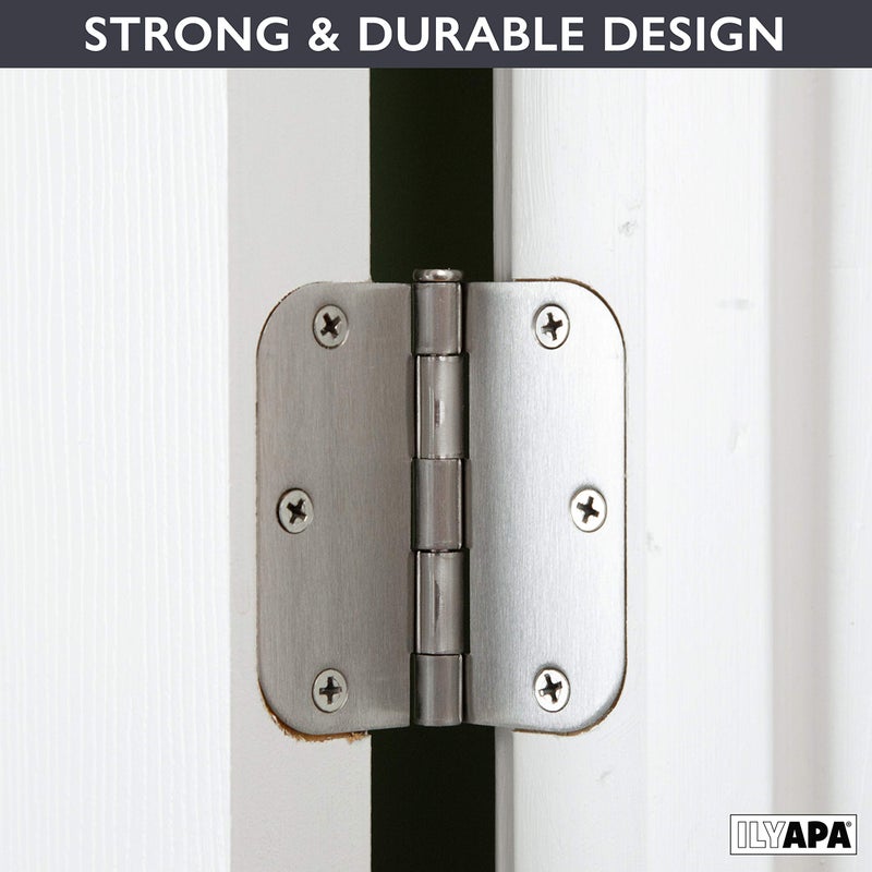 Ilyapa 18 Pack Brushed Nickel Hinges for Doors, 3.5 x 3.5 Inch Interior Satin Nickel Hinges Hardware, For Front Door, 5/8 Inch Radius Corners - Image 4